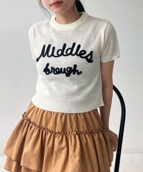 AS KNOW AS plus（アズノゥアズプラス）の「◎リボンジャカード＆ロゴ刺繍ケーブル半袖ニットプルオーバー（ニット/セーター・レディース・ネイビー/グレー/ピンク/アイボリー/グレー系/レッド系/サックスブルー系/レッド系1/アイボリー系/ネイビー系/アイボリー系1・FREE）」の5枚目の写真