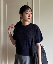 AS KNOW AS plus | ◎ロゴ刺繍とケーブル半袖ニットプルオーバー(ニット/セーター)