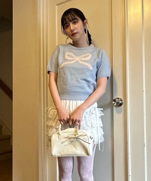 AS KNOW AS plus（アズノゥアズプラス）の「◎リボンジャカード＆ロゴ刺繍ケーブル半袖ニットプルオーバー（ニット/セーター・レディース・ネイビー/グレー/ピンク/アイボリー/グレー系/レッド系/サックスブルー系/レッド系1/アイボリー系/ネイビー系/アイボリー系1・FREE）」の13枚目の写真