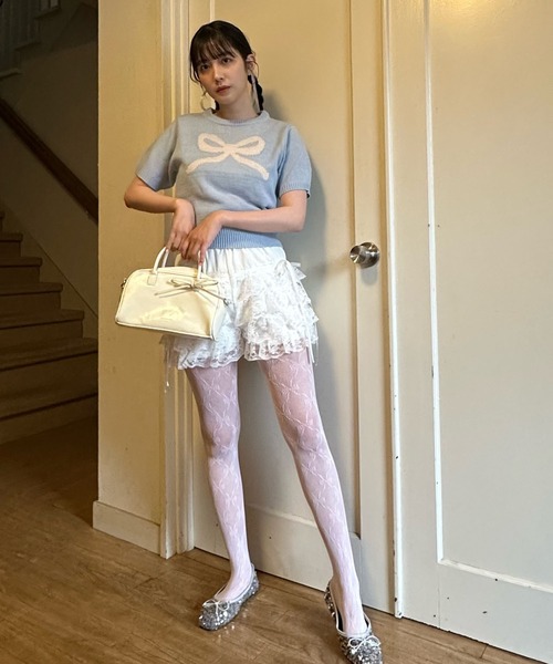 AS KNOW AS plus（アズノゥアズプラス）の「◎リボンジャカード＆ロゴ刺繍ケーブル半袖ニットプルオーバー（ニット/セーター・レディース・ネイビー/グレー/ピンク/アイボリー/グレー系/レッド系/サックスブルー系/レッド系1/アイボリー系/ネイビー系/アイボリー系1・FREE）」の15枚目の写真