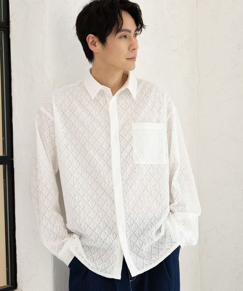 aLORS アロー レース ルイス シャツ 白 ホワイト LAKOLE（ラコレ）の「レース長袖シャツ / 102726（シャツ/ブラウス