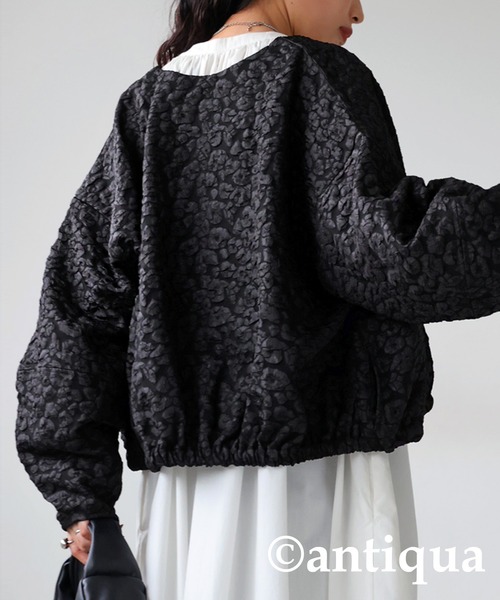 antiqua(アンティカ)の「ジャガードショートジャケット(ノーカラージャケット・レディース・ブラック・ONESIZE)」の9枚目の写真