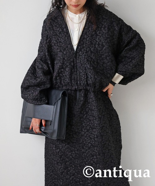antiqua(アンティカ)の「ジャガードショートジャケット(ノーカラージャケット・レディース・ブラック・ONESIZE)」の13枚目の写真