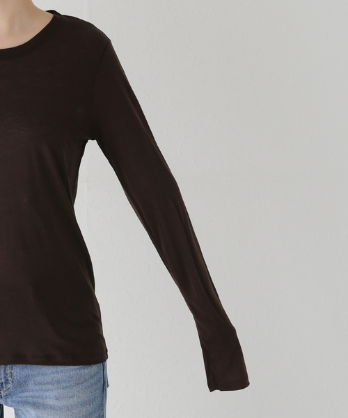 BASERANGE ベースレンジ Tシャツ ブラック 黒 サイズ:S | 23秋冬 ロングスリーブ Tシャツ | LONG SLEEVE TEE | カットソー 長袖 クルーネック シアー | トップス【レディース】【中古】 BASERANGE（ベースレンジ） Tシャツ LONG SLEEVE TEE TOLS BL 000 WI23