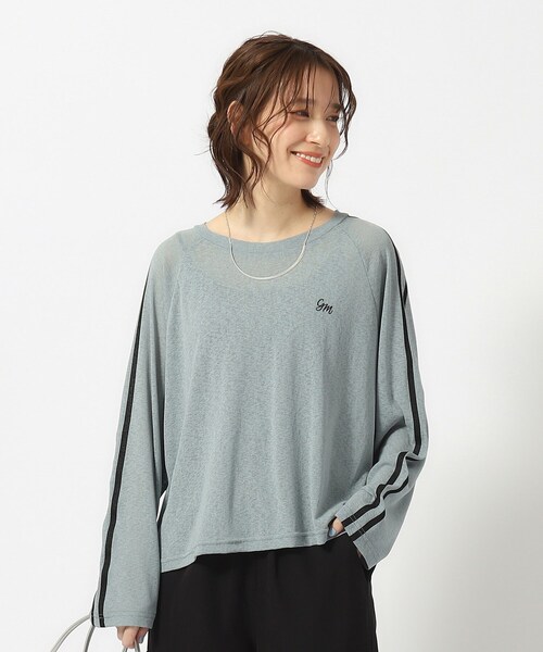 Cutie Blonde(キューティーブロンド)の「◆大人の抜け感コーデに ライン入りシアートップス(Tシャツ/カットソー・レディース・チャコールグレー/ホワイト系/グリーン系・04/03/02)」の3枚目の写真