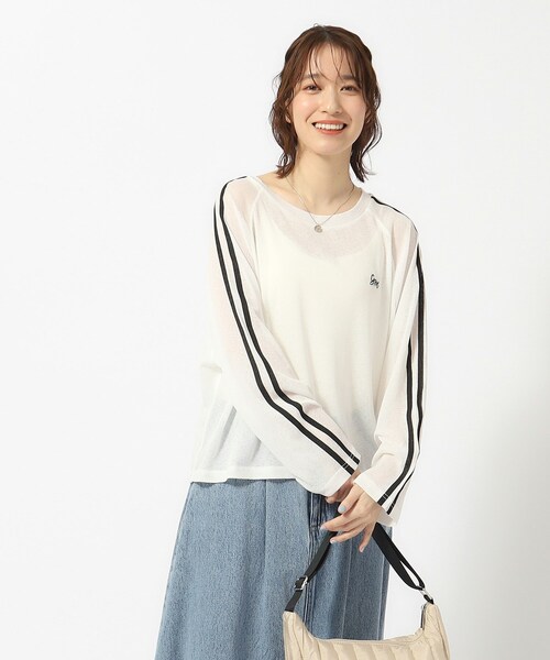 Cutie Blonde(キューティーブロンド)の「◆大人の抜け感コーデに ライン入りシアートップス(Tシャツ/カットソー・レディース・チャコールグレー/ホワイト系/グリーン系・04/03/02)」の4枚目の写真