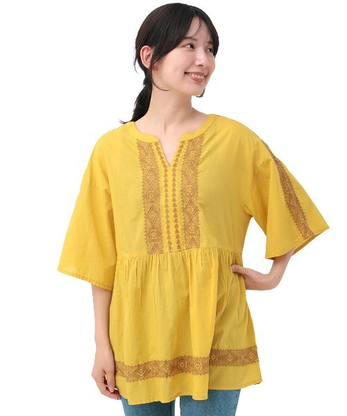 チチカカ（チチカカ）の「ジオメトリック刺繍プルオーバー（シャツ/ブラウス・レディース・マスタード/ブルー/ブラック・FREE）」の11枚目の写真