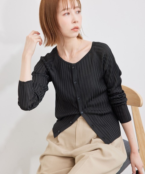 ROPE' PICNIC(ロペピクニック)の「メタルライクヤーンニットカーディガン(カーディガン/ボレロ・レディース・ブラック/ホワイト/クリーム・38)」の1枚目の写真