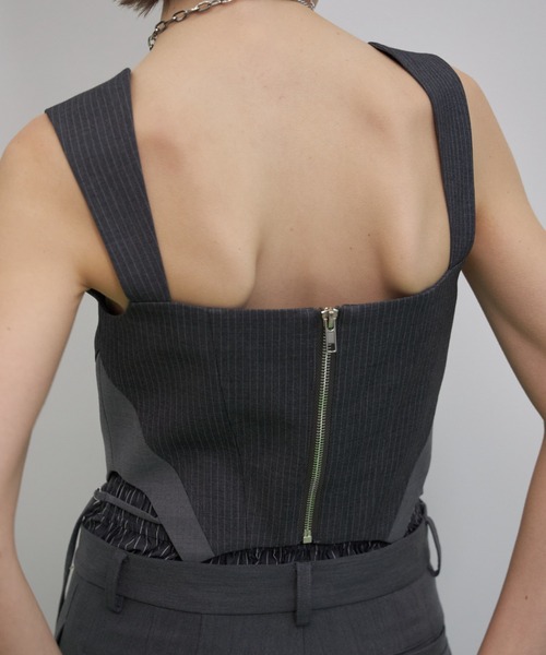 JOSE MOON（ジョゼムーン）の「STRIPE BUSTIER TOPS/ストライプビスチェトップス（キャミソール・レディース・グレー・36/38）」の9枚目の写真