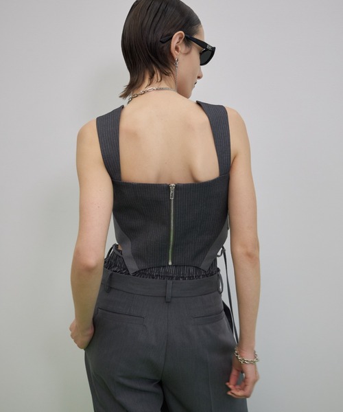 JOSE MOON（ジョゼムーン）の「STRIPE BUSTIER TOPS/ストライプビスチェトップス（キャミソール・レディース・グレー・36/38）」の3枚目の写真