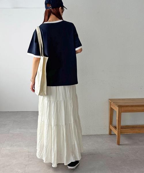 DISCOAT（ディスコート）の「【一枚で着映え◎/WEB限定】ナンバリングリンガーTシャツ（Tシャツ/カットソー・レディース・オフホワイト/ネイビー/イエロー・FREE/SMALL）」の14枚目の写真