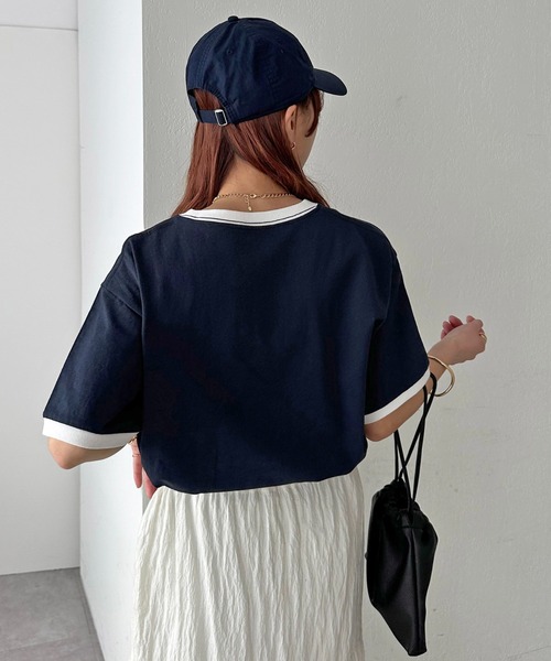 DISCOAT（ディスコート）の「【一枚で着映え◎/WEB限定】ナンバリングリンガーTシャツ（Tシャツ/カットソー・レディース・オフホワイト/ネイビー/イエロー・FREE/SMALL）」の21枚目の写真