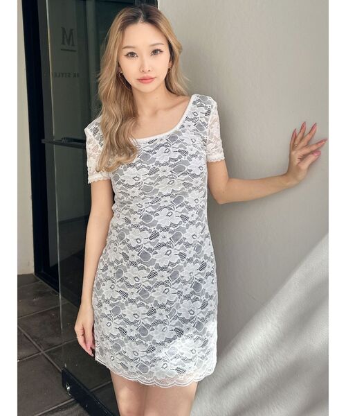 GYDA（ジェイダ）の「ハーフスリーブレースワンピース（ワンピース・レディース・オフホワイト/ブラック・FREE）」の2枚目の写真