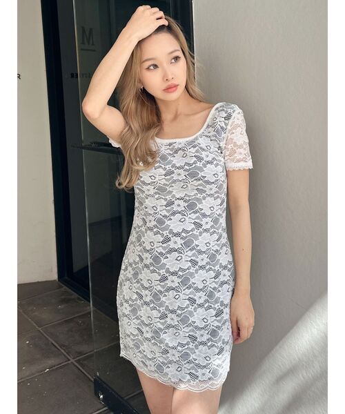 GYDA（ジェイダ）の「ハーフスリーブレースワンピース（ワンピース・レディース・オフホワイト/ブラック・FREE）」の3枚目の写真