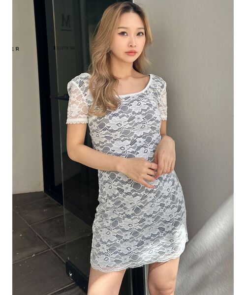 GYDA（ジェイダ）の「ハーフスリーブレースワンピース（ワンピース・レディース・オフホワイト/ブラック・FREE）」の4枚目の写真