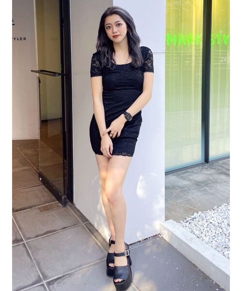 GYDA（ジェイダ）の「ハーフスリーブレースワンピース（ワンピース・レディース・オフホワイト/ブラック・FREE）」の15枚目の写真