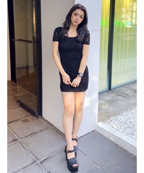 GYDA（ジェイダ）の「ハーフスリーブレースワンピース（ワンピース・レディース・オフホワイト/ブラック・FREE）」の16枚目の写真