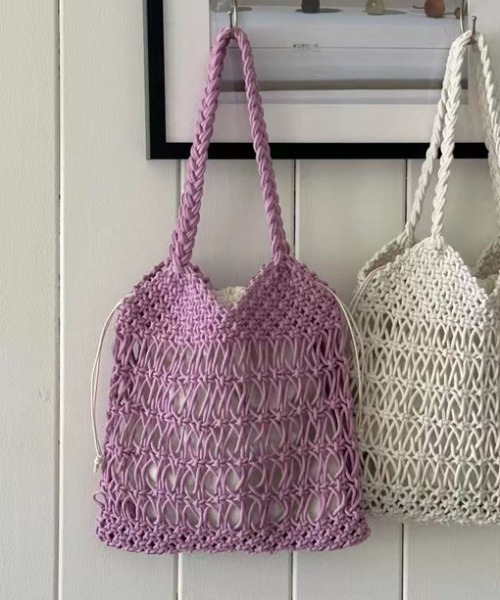 FREE STYLISTS(フリー スタイリスト)の「YUGA_YGMC Macrame totebag(トートバッグ・レディース・ホワイト/ベージュ/イエロー/ラベンダー/ブラック・FREE)」の4枚目の写真