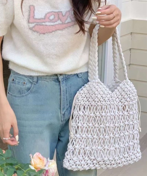 FREE STYLISTS(フリー スタイリスト)の「YUGA_YGMC Macrame totebag(トートバッグ・レディース・ホワイト/ベージュ/イエロー/ラベンダー/ブラック・FREE)」の2枚目の写真
