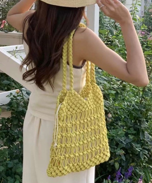 FREE STYLISTS(フリー スタイリスト)の「YUGA_YGMC Macrame totebag(トートバッグ・レディース・ホワイト/ベージュ/イエロー/ラベンダー/ブラック・FREE)」の5枚目の写真