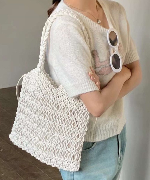 FREE STYLISTS(フリー スタイリスト)の「YUGA_YGMC Macrame totebag(トートバッグ・レディース・ホワイト/ベージュ/イエロー/ラベンダー/ブラック・FREE)」の6枚目の写真