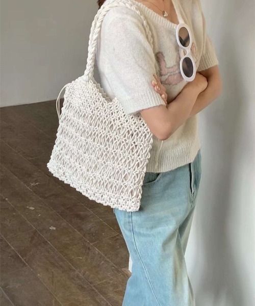 FREE STYLISTS(フリー スタイリスト)の「YUGA_YGMC Macrame totebag(トートバッグ・レディース・ホワイト/ベージュ/イエロー/ラベンダー/ブラック・FREE)」の7枚目の写真