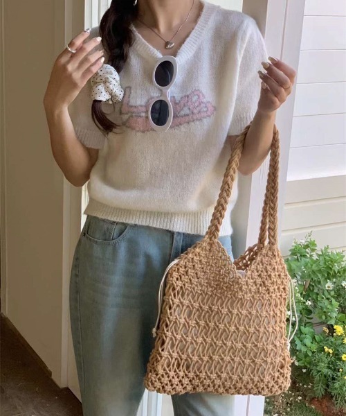 FREE STYLISTS(フリー スタイリスト)の「YUGA_YGMC Macrame totebag(トートバッグ・レディース・ホワイト/ベージュ/イエロー/ラベンダー/ブラック・FREE)」の8枚目の写真