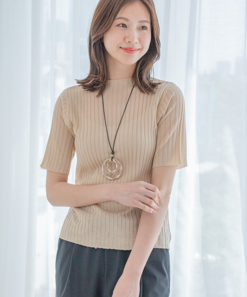 Jayro(ジャイロ)の「12Gシアープチハイ半袖トップス(ニット/セーター・レディース・ホワイト/グレー系その他/チャコールグレー/ブルー・M)」の3枚目の写真