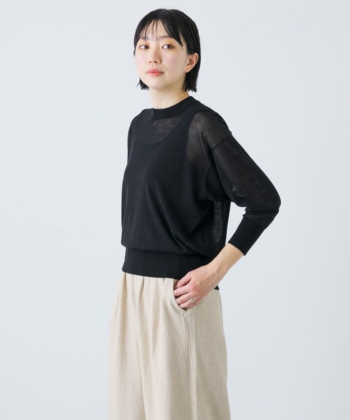 かぐれ（カグレ）の「コットンシルクシアーニットプルオーバー（ニット/セーター・レディース・ネイビー/ブラック・FREE）」の8枚目の写真