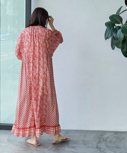 coen(コーエン)の「MARKET(マーケット)サラサプリントカフタンワンピース(ワンピース・レディース・イエロー/オレンジ/ケリーグリーン・FREE)」の7枚目の写真