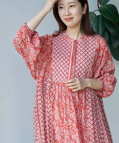 coen(コーエン)の「MARKET(マーケット)サラサプリントカフタンワンピース(ワンピース・レディース・イエロー/オレンジ/ケリーグリーン・FREE)」の8枚目の写真