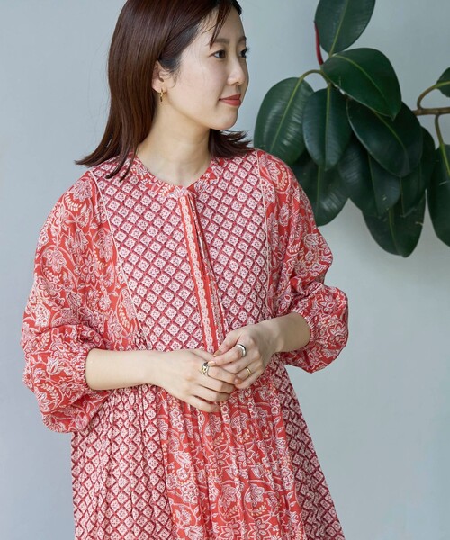 coen(コーエン)の「MARKET(マーケット)サラサプリントカフタンワンピース(ワンピース・レディース・イエロー/オレンジ/ケリーグリーン・FREE)」の9枚目の写真