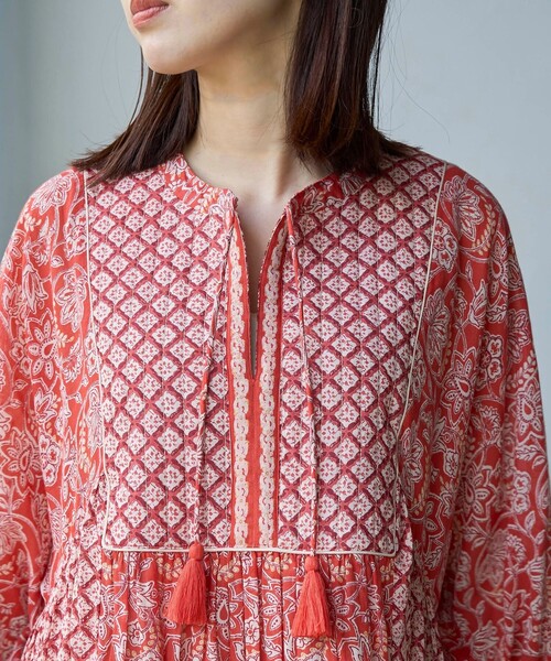 coen(コーエン)の「MARKET(マーケット)サラサプリントカフタンワンピース(ワンピース・レディース・イエロー/オレンジ/ケリーグリーン・FREE)」の10枚目の写真