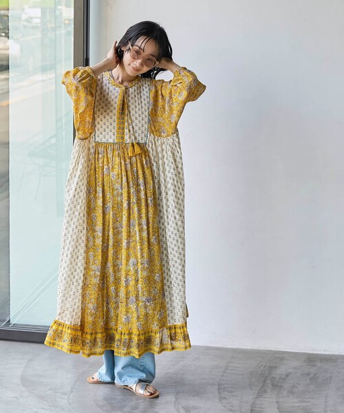 coen(コーエン)の「MARKET(マーケット)サラサプリントカフタンワンピース(ワンピース・レディース・イエロー/オレンジ/ケリーグリーン・FREE)」の15枚目の写真