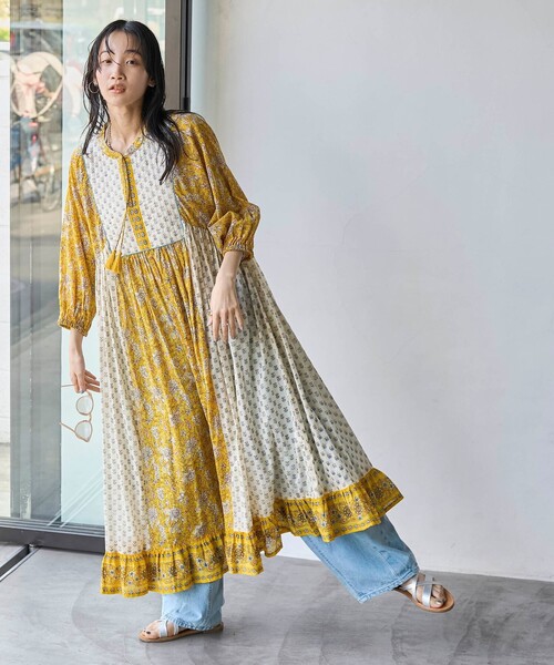 coen(コーエン)の「MARKET(マーケット)サラサプリントカフタンワンピース(ワンピース・レディース・イエロー/オレンジ/ケリーグリーン・FREE)」の18枚目の写真