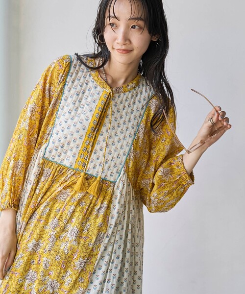 coen(コーエン)の「MARKET(マーケット)サラサプリントカフタンワンピース(ワンピース・レディース・イエロー/オレンジ/ケリーグリーン・FREE)」の19枚目の写真