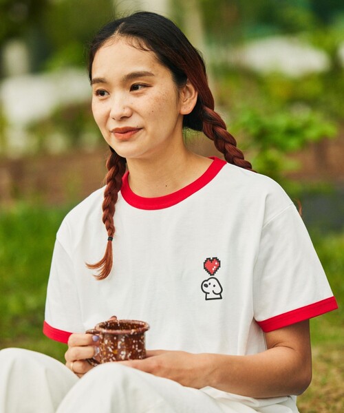 FREAK'S STORE(フリークスストア)の「matsui×FREAK'S STORE/マツイ×フリークスストア 別注 「Pixel&dog1」 ワンポイント クルーネック半袖 ハートリンガーTシャツ(Tシャツ/カットソー・レディース・ブルー/レッド/イエロー・フリ-)」の7枚目の写真