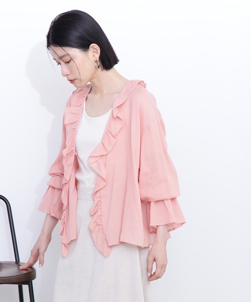 N.(N. Natural Beauty Basic)(エヌエヌナチュラルビューティーベーシック)の「ラッフル付き羽織ブラウス(シャツ/ブラウス・レディース・ホワイト/ピンク・MEDIUM)」の2枚目の写真