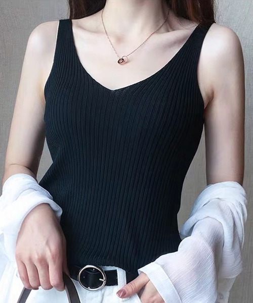 Miniministore(ミニミニストア)の「タンクトップ Vネック サマーニット(タンクトップ・レディース・モカ/ホワイト/ブラック・FREE)」の1枚目の写真