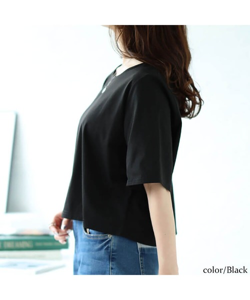GOLDJAPAN(ゴールドジャパン)の「クロップド丈ワイドTシャツ『大きいサイズ対応』(Tシャツ/カットソー・レディース・オフホワイト/グレー/グリーン/ブラック/ネイビー・LL/5L/4L/3L)」の11枚目の写真