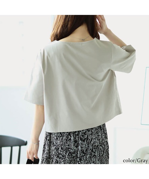 GOLDJAPAN(ゴールドジャパン)の「クロップド丈ワイドTシャツ『大きいサイズ対応』(Tシャツ/カットソー・レディース・オフホワイト/グレー/グリーン/ブラック/ネイビー・LL/5L/4L/3L)」の13枚目の写真