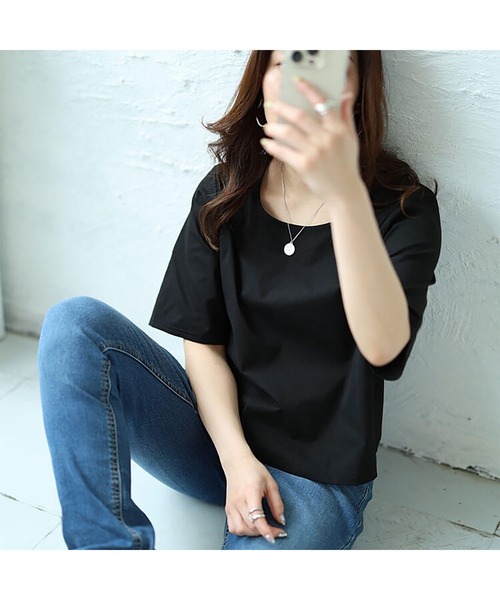 GOLDJAPAN(ゴールドジャパン)の「クロップド丈ワイドTシャツ『大きいサイズ対応』(Tシャツ/カットソー・レディース・オフホワイト/グレー/グリーン/ブラック/ネイビー・LL/5L/4L/3L)」の17枚目の写真