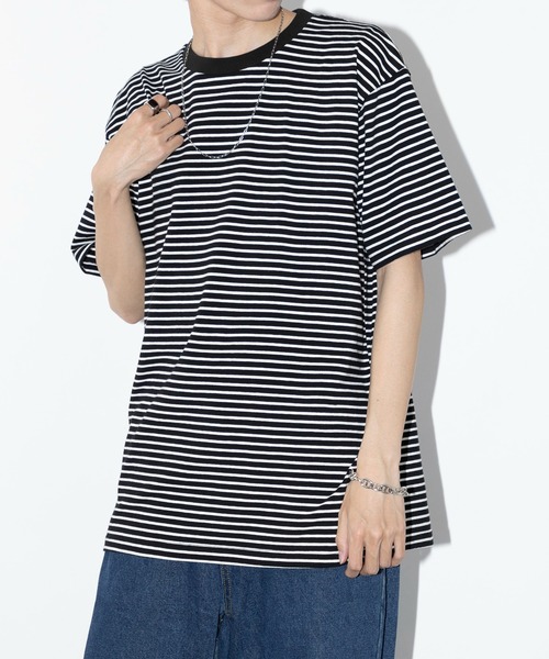 SETUP7(セットアップセブン)の「【SETUP7】半袖 オーバーサイズハーフスリーブボーダーTシャツ SCCH364(Tシャツ/カットソー・メンズ・ホワイト/ブラック/ブラック系その他2・L/XL)」の6枚目の写真