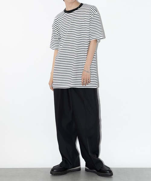 SETUP7(セットアップセブン)の「【SETUP7】半袖 オーバーサイズハーフスリーブボーダーTシャツ SCCH364(Tシャツ/カットソー・メンズ・ホワイト/ブラック/ブラック系その他2・L/XL)」の9枚目の写真