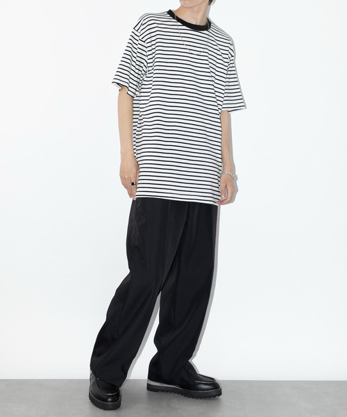 SETUP7(セットアップセブン)の「【SETUP7】半袖 オーバーサイズハーフスリーブボーダーTシャツ SCCH364(Tシャツ/カットソー・メンズ・ホワイト/ブラック/ブラック系その他2・L/XL)」の8枚目の写真