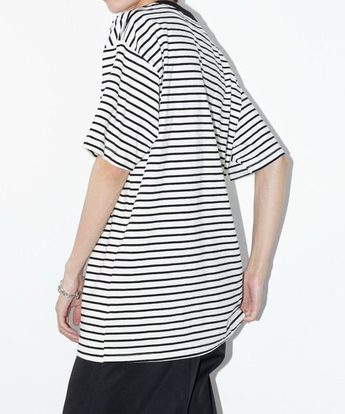 SETUP7(セットアップセブン)の「【SETUP7】半袖 オーバーサイズハーフスリーブボーダーTシャツ SCCH364(Tシャツ/カットソー・メンズ・ホワイト/ブラック/ブラック系その他2・L/XL)」の11枚目の写真