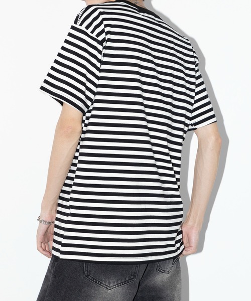 SETUP7(セットアップセブン)の「【SETUP7】半袖 オーバーサイズハーフスリーブボーダーTシャツ SCCH364(Tシャツ/カットソー・メンズ・ホワイト/ブラック/ブラック系その他2・L/XL)」の16枚目の写真