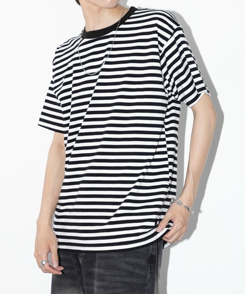 SETUP7(セットアップセブン)の「【SETUP7】半袖 オーバーサイズハーフスリーブボーダーTシャツ SCCH364(Tシャツ/カットソー・メンズ・ホワイト/ブラック/ブラック系その他2・L/XL)」の17枚目の写真