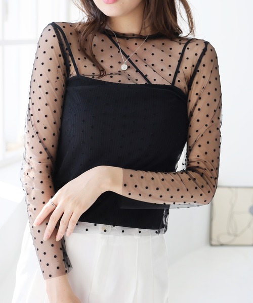 LAFFMO（ラフモ）の「ドットデザインシースルートップス（その他トップス・レディース・ブラック/ベージュ・F）」の2枚目の写真