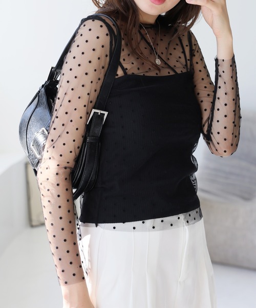 LAFFMO（ラフモ）の「ドットデザインシースルートップス（その他トップス・レディース・ブラック/ベージュ・F）」の4枚目の写真